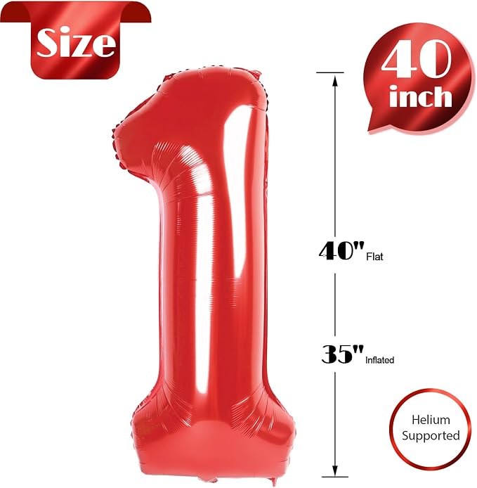 Red Number 1 Balloon 40 Inch, 1st Birthday Party Decorations Men Women | Foil - Image 5