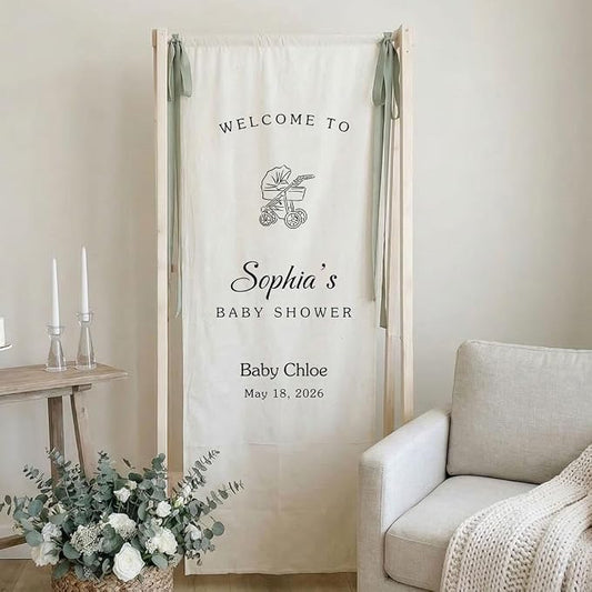 Custom Linen Baby Shower Welcome Banner, Personalized Party Sign Decor by Custom