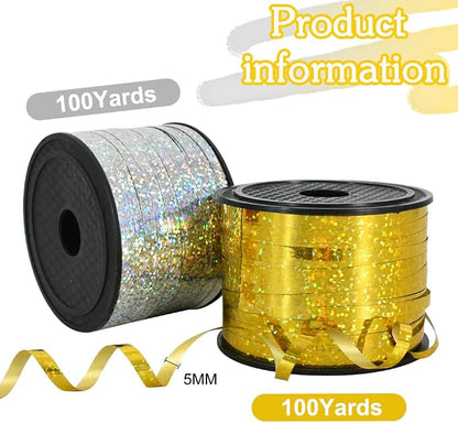 BEISHIDA 2 Pack 100 Yards Gold Silver Glitter Ribbon Balloon String Shiny - Image 2