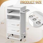 Winado Beauty Salon Trolley Cart, Rolling Hair Cart with Lockable Wheels, 2 Drawers, 3 Tool Holders, Mobile Makeup Organizer Station Cabinet for Hair Stylist Beauty Spa Barbershop, White