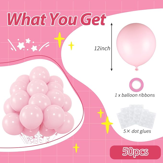 50pcs Pink Balloons, 12inch Light Pastel Pink Balloons | Balloons - Image 2