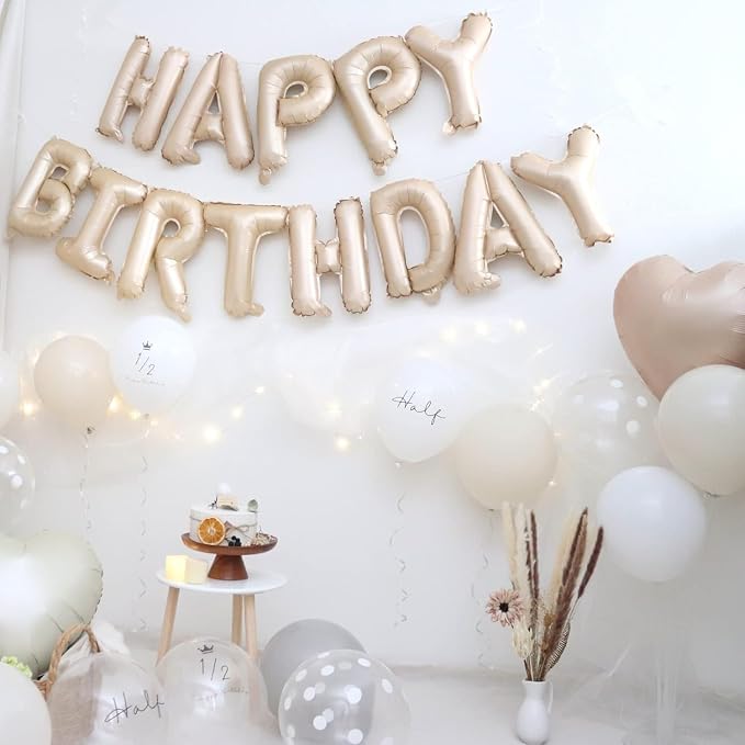 Cream White Happy Birthday Balloon Banner 16 Inch Mylar Foil Letters - Image 4