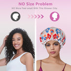 Aquior Large Shower Cap, Shower Cap for Women Reusable Waterproof, Bath Hair Cap for All Hair Lengths,for Ladies, Men and Kids (Flower)