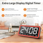 VOCOO Digital Kitchen Timer with 7.8” Extra Large Display, Magnetic LED, with 3 Brightness, 4 Alarms and 3 Volume Levels, Battery Powered Countdown Count Up Timer for Cooking, Classroom, Home Gym