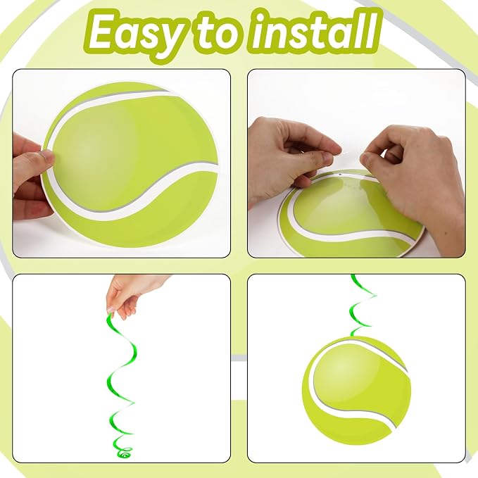 60pcs Tennis Party Foil Swirl Decorations Tennis Ball Ceiling Hanging Banners - Image 4