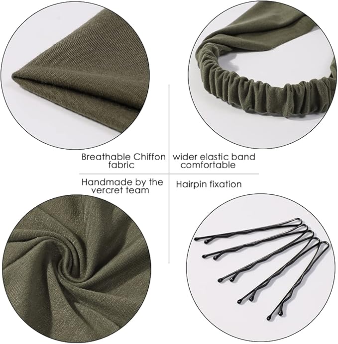 6 Pack Hair Scarf Headband for Women Elastic Bandana Head Scarf Large Boho Triangle Kerchief with Clips Non Slip Scarves