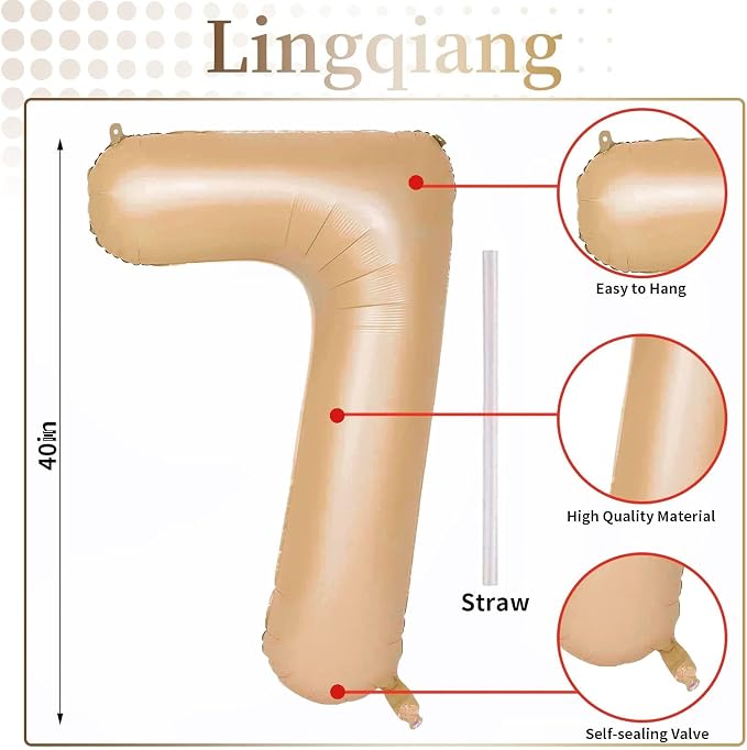40 Inch Apricot Foil Balloon Number 7, Giant Self Inflating Nude Number - Image 2