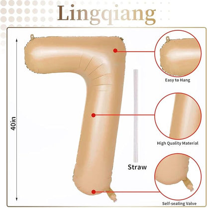 40 Inch Apricot Foil Balloon Number 7, Giant Self Inflating Nude Number - Image 2