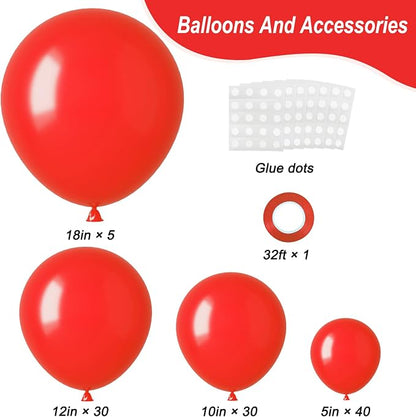 RUBFAC Red Balloons, Different Sizes 105pcs 5/10/12/18 Inches - Image 2