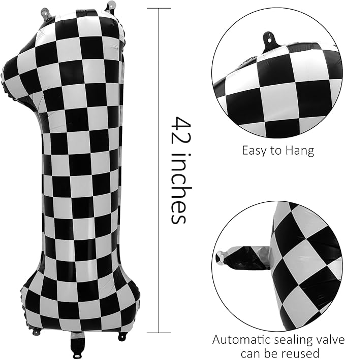 42 Inch Checkered Number Balloon 4, 4th Race Car Flag Birthday Party Supplies - Image 3