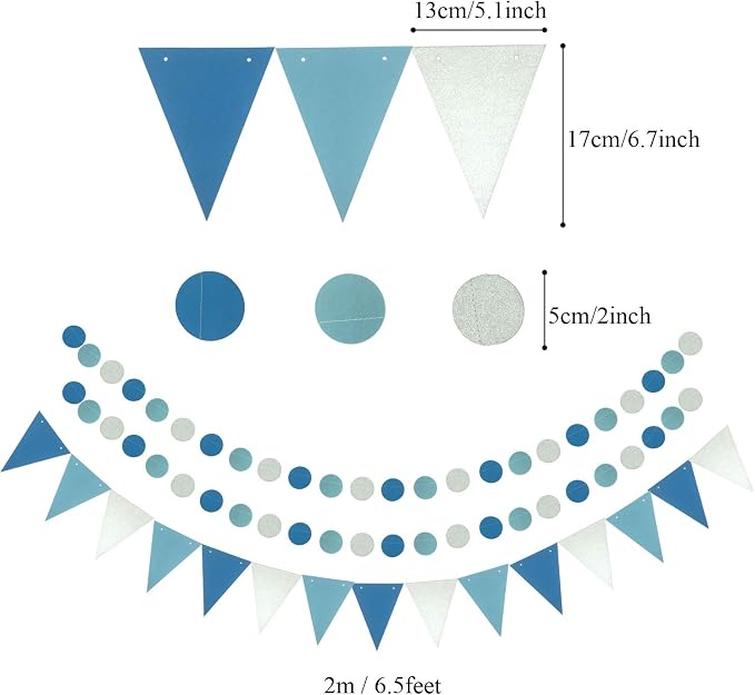 Party Decoration, Pom Poms Flowers, Garlands String Polka Dot and Triangle - Image 5