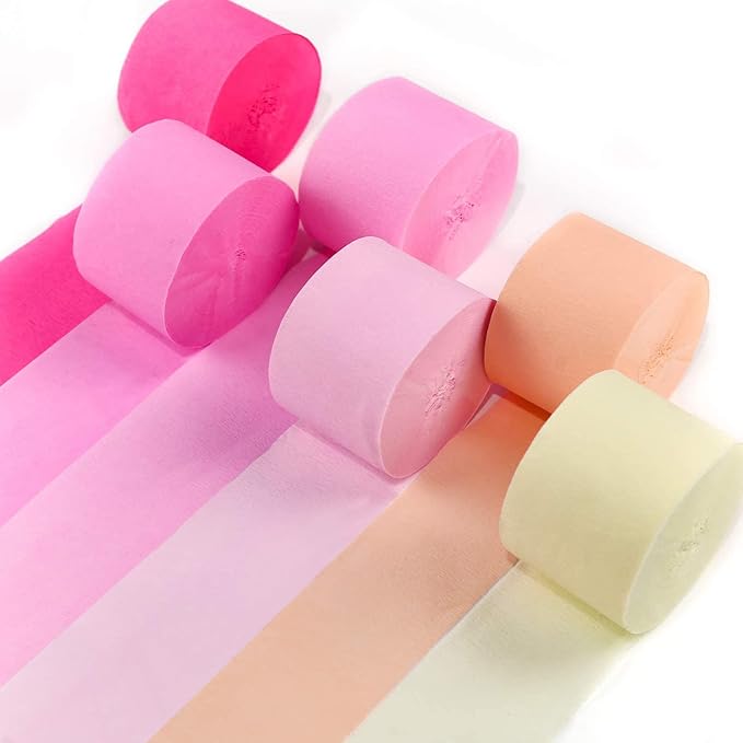 PartyWoo Pink Peach Light Hot Dark White Crepe Paper Streamers 6pcs 492 FT | by PartyWoo