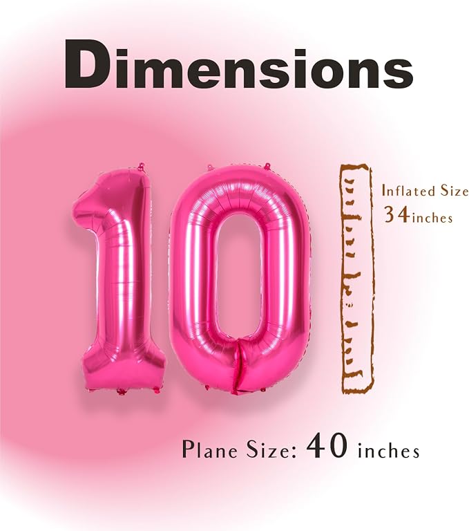 SUWEN 40 Inch Hot Pink Large 10 Balloon Numbers Big Foil Helium Number Balloons - Image 4