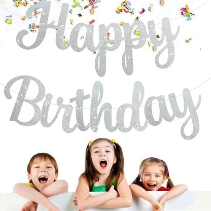 BEISHIDA Glitter Silver Happy Birthday Banner Party Decoration NO DIY 10Ft | - Image 6