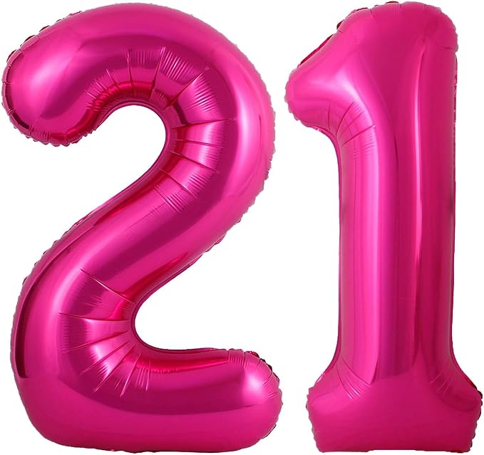 Hot Pink 21 Number Balloons, 40 Inch Giant Number 21 Balloons Foil Mylar Helium by Lovoir