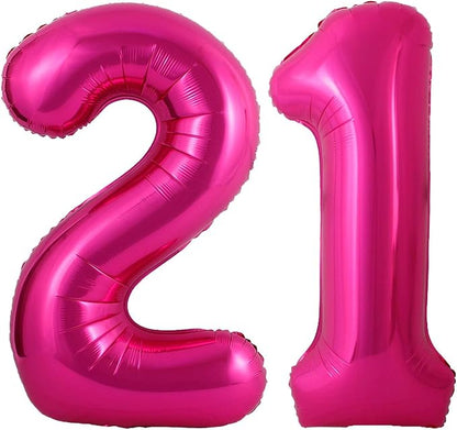 Hot Pink 21 Number Balloons, 40 Inch Giant Number 21 Balloons Foil Mylar Helium by Lovoir