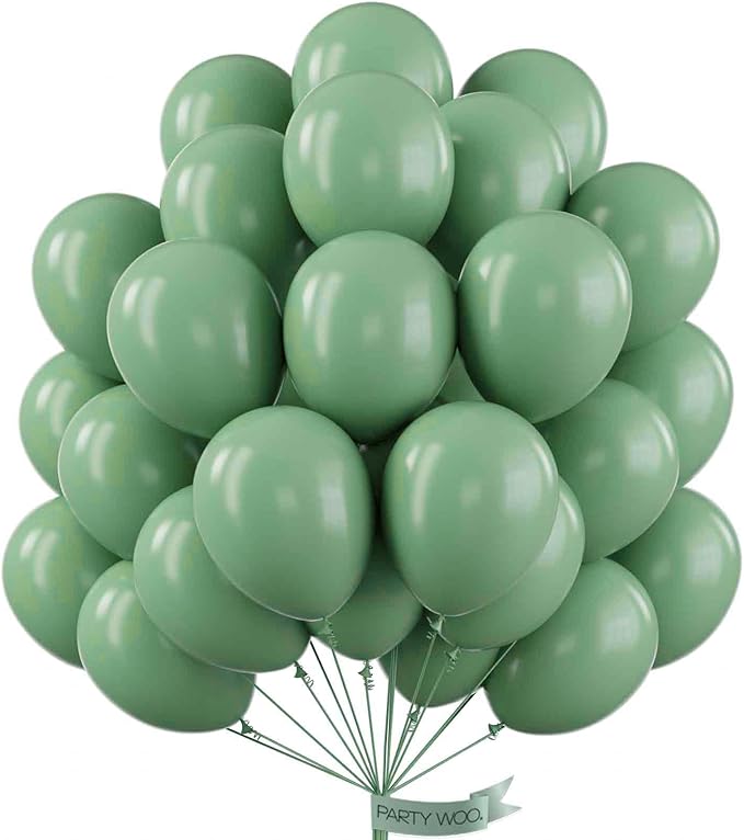 PartyWoo Sage Green Balloons 50pcs Olive Eucalyptus Dusty Green Boho Color | 12 by PartyWoo