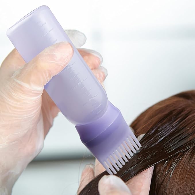 ELANE 4 Pack Root Comb Applicator Bottle,Oil Comb Applicator for Hair Dye Shampoos Hair Salons (2 purple + 2 white)