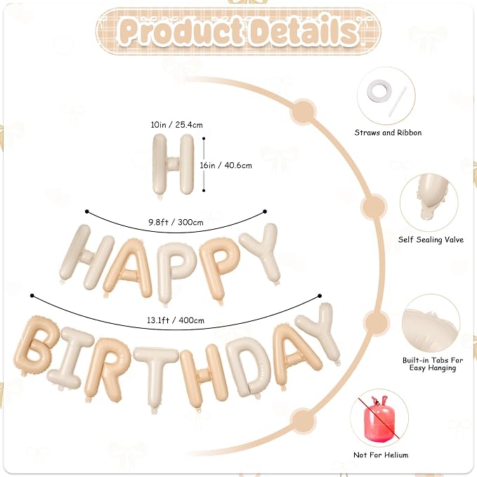 29PC Heart Bow Cream Happy Birthday Balloon Banner, 16Inch 3D Aluminum Letter - Image 8