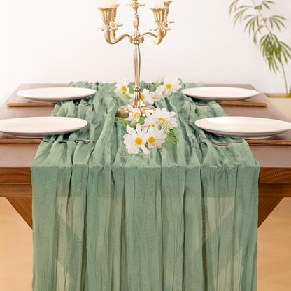 Cheesecloth Table Runner Summer Boho Wedding Birthday Party Home Decor | Sage - Image 5
