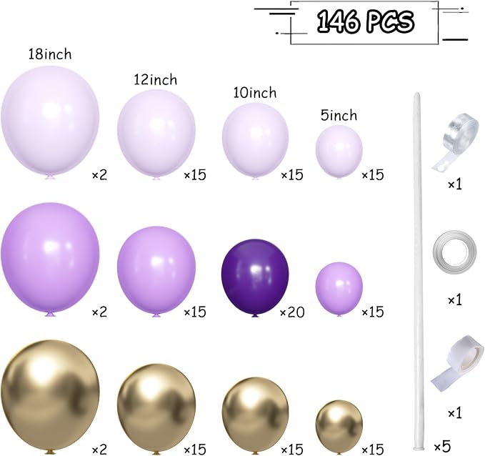 MEBAY Grey Violet Maca Purple Gold Balloons Garland Arch Kit - Image 2