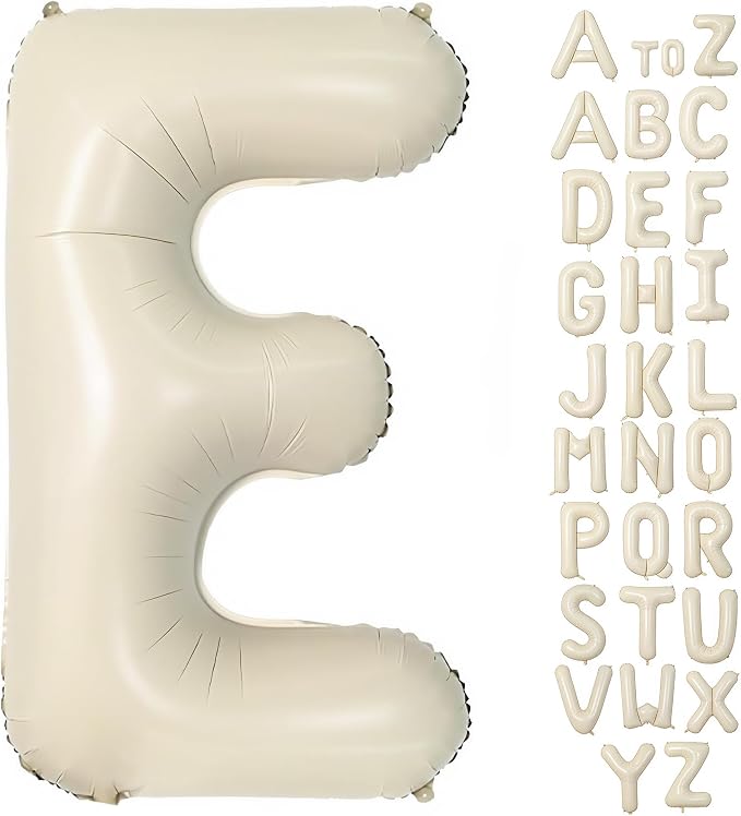 Cream Letter E Balloons, 40 Inch Balloons Letter E Mylar Helium Large E Balloon by BBPOOL
