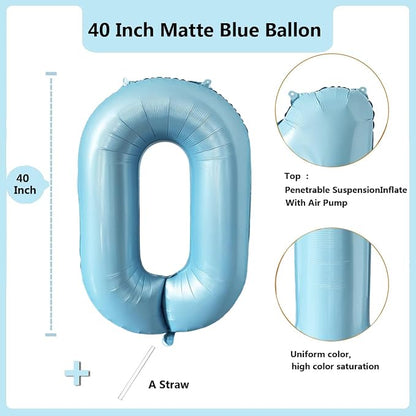 40 Inch Matte Blue 0 Number Balloons Light Blue Number 0 Foil Balloon Mylar - Image 2