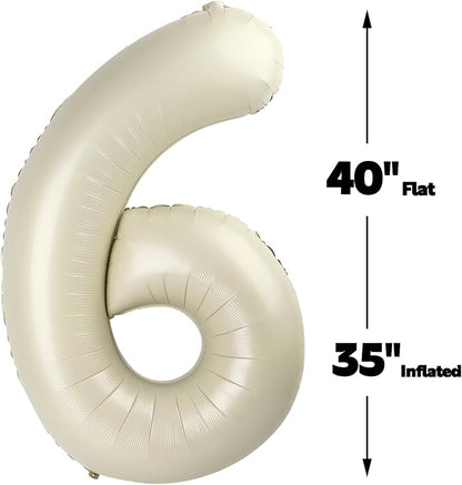 Cream White Number 6 Balloon 40 inch, Birthday Party Balloons Decorations | - Image 2