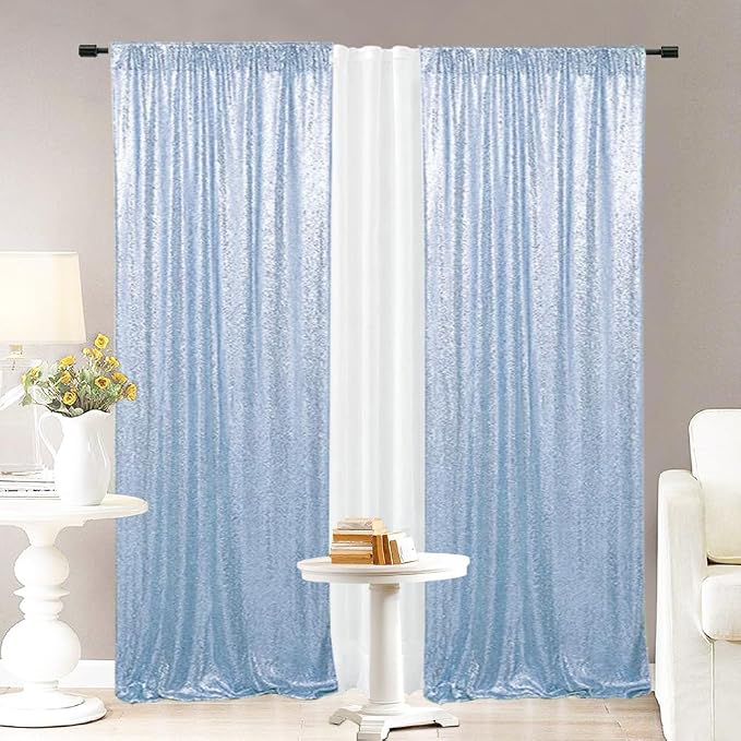 Eternal Beauty Baby Blue Sequin Backdrop Curtains, 4 Panels 2x8FT | 3mm Sparkle - Image 2