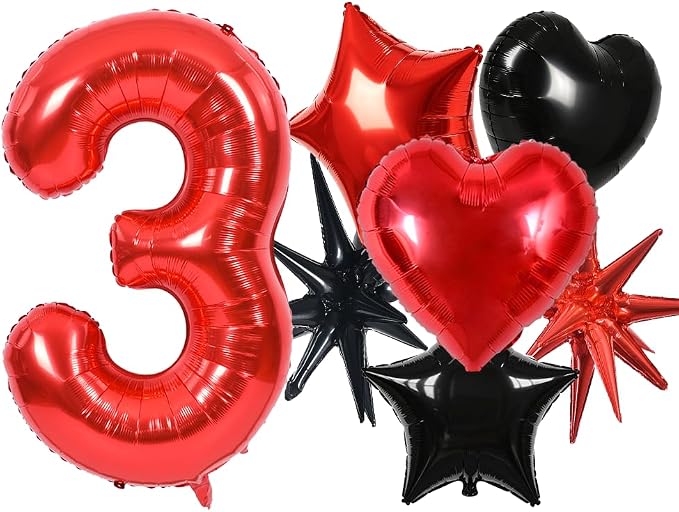 TONIFUL 3rd Birthday Balloons Kit 40 Inch Red Large Number 3 Foil Balloon | by TONIFUL