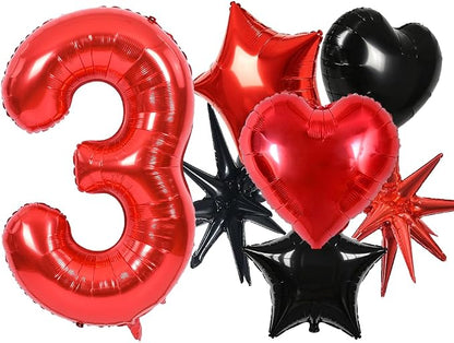 TONIFUL 3rd Birthday Balloons Kit 40 Inch Red Large Number 3 Foil Balloon | by TONIFUL