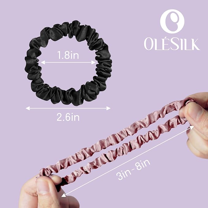 OLESILK Silk Hair Ties for Women: 100% Mulberry Skinny Silk Scrunchies, Soft Smooth No Damage No Crease for Thin Fine Curly Hair 5 Pack, Multi-5