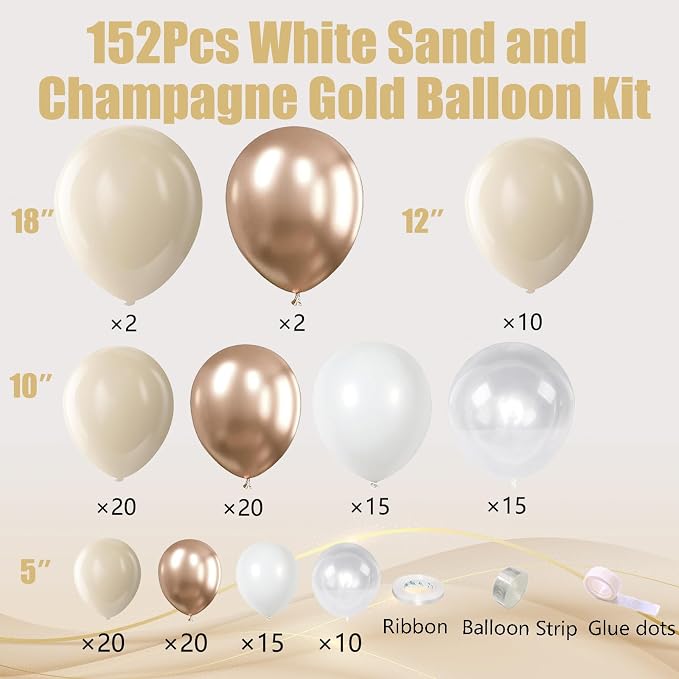 White Sand Metallic Champagne Gold Balloons Garland Arch Kit - Image 2