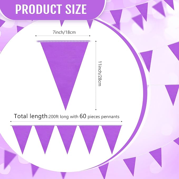 Tatuo 200 Feet Solid Pennant Banners Flags String Triangle Hanging DIY Bunting - Image 3