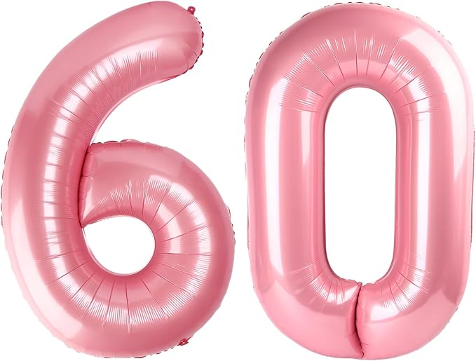 60 Balloon - Pastel Pink Birthday Number Balloons, 40 Inch Decorations | Pastel by ALPHADELTAPI