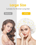 Auban Shower Cap, Shower Cap for Women Terry Cloth Lined EVA Exterior Reusable Double Layer Waterproof, Large Bath Hair Cap for All Hair Lengths (Yellow)