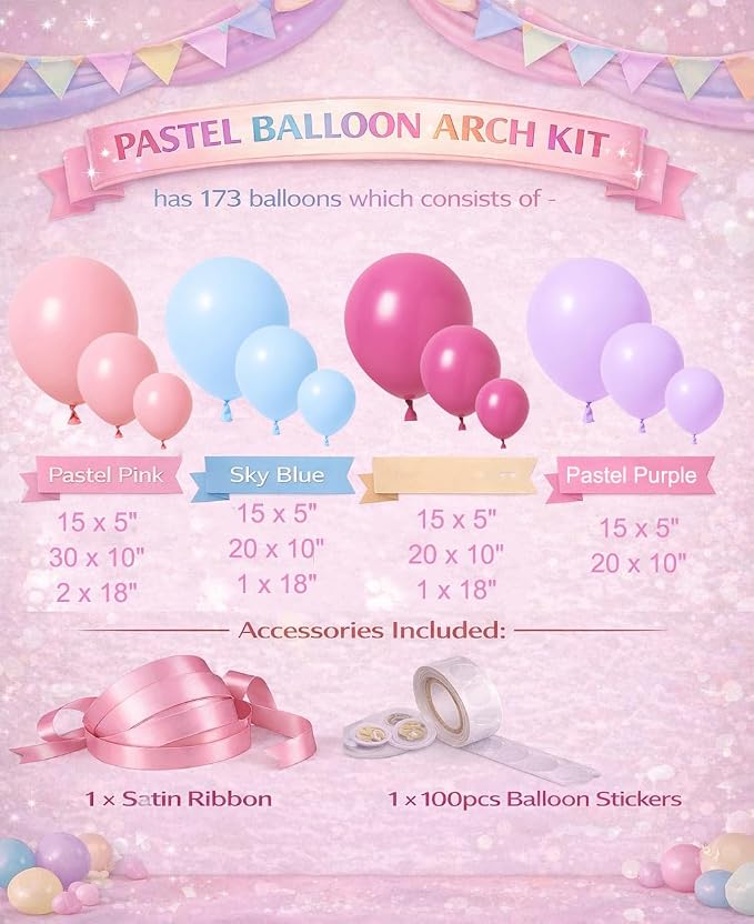 Pastel In My Birthday Era Balloon Arch Garland Kit Pink Blue Purple Balloons - Image 4