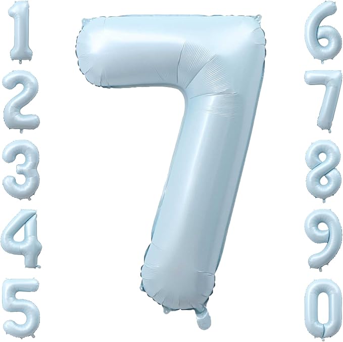 Baby Blue Number 7 Balloon 40 Inch, Foil Pastel Numeral Party Supplies | by Unknown