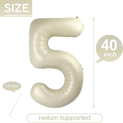 5 Balloon - Cream Birthday Number Balloons, 40 Inch Decorations Men Women | - Image 5