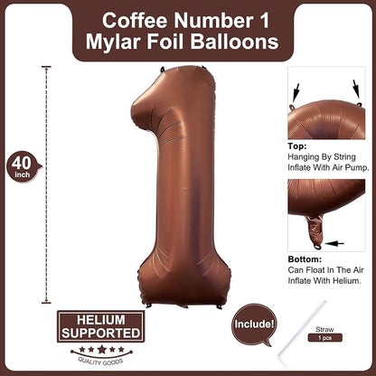 40 Inch Coffee Brown Number 1 Balloon Large Size Jumbo Digit Mylar Foil Retro - Image 2