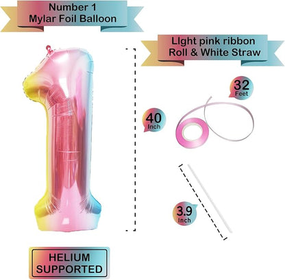 40 Inch Giant Rainbow Number 1 Balloons, Birthday Balloons, Helium Mylar Foil - Image 2