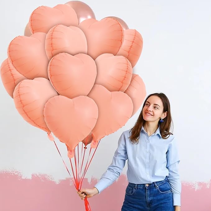 TONIFUL 15 Pcs Pastel Orange Heart Balloons 18Inch Heart Shape Foil Balloon | - Image 5