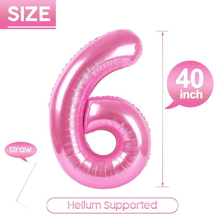 6 Balloon - Pink Birthday Number Balloons, 40 Inch Decorations Men Women | Pink - Image 5