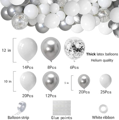 White and Silver Balloons Garland Arch Kit 5"10 Inch 12" White Silver Metallic - Image 4