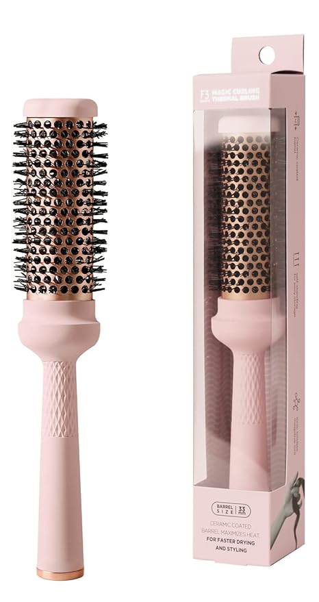 Magic Curling Round Brush (1.3 Inch) - Non-electronic, Self-Standing Round Quick Styling Brush, Great Blowout, Ceramic Coated/Ionic Thermal Barrel,Blowout Volume, Wave Styler, Volumizer