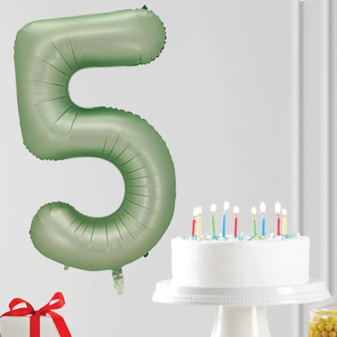 Number 5 Balloon, 40-Inch Sage Green Number Balloon | 40-inch foil balloon - Image 5