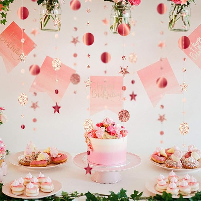 Rose Gold Party Decoration Rose Gold Star Circle Dot Hanging Garland Hanging - Image 3