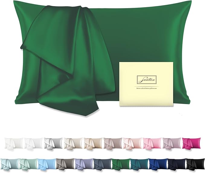 Mulberry Silk Pillow Cases for Hair and Skin Queen Size Silk Pillowcase with Zipper Soft Breathable Smooth Cooling Satin Silk Pillow Covers for Sleeping (Olive Green,20"X 30",1Pcs)