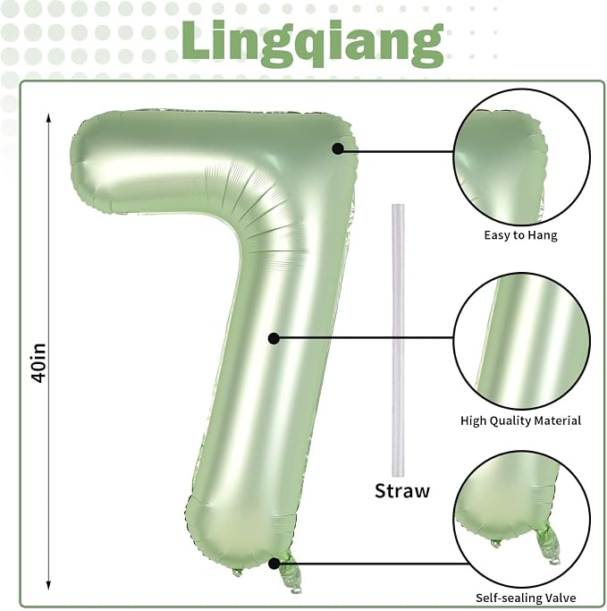 Sage Green Number 17 Birthday Balloons, 40 Inch Large Foil Number 1 & 7 Helium - Image 2