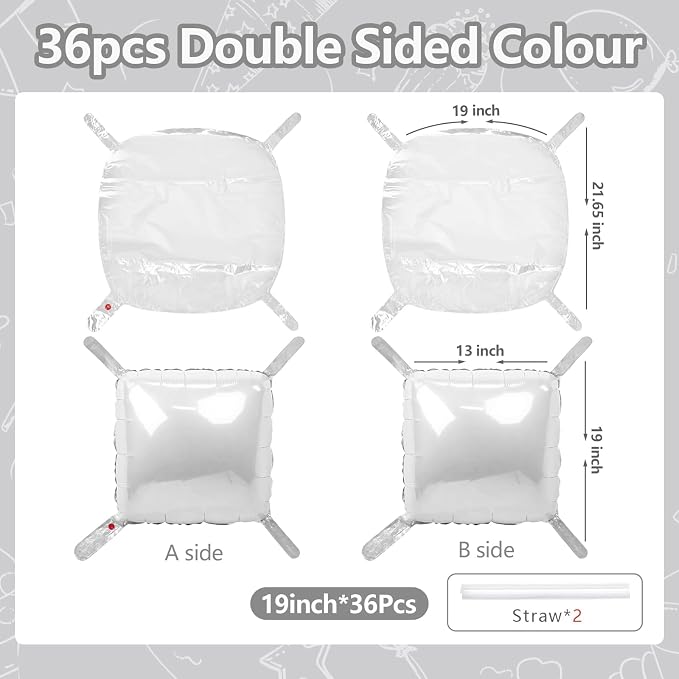 NISOCY 36PCS White Square Foil Balloons Wall Backdrop | Double Sided Pearl - Image 2